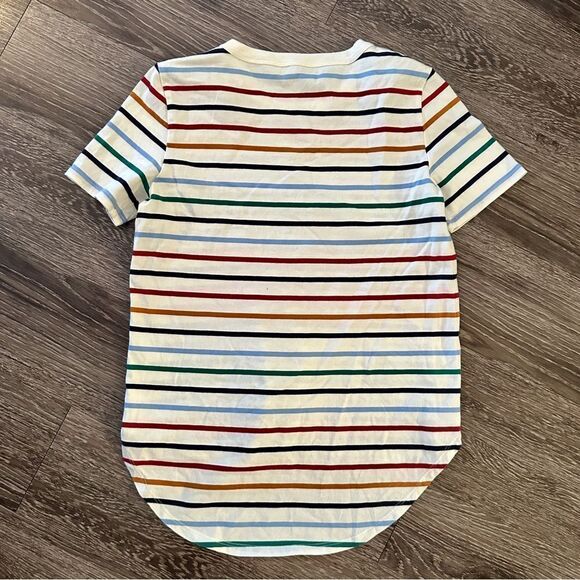 Veronica Beard Simpson Striped Button-Shoulder Cotton Tee - Picture 6 of 6